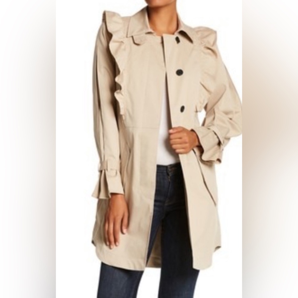 Joie Cream Trench Coat with Ruffle Detail